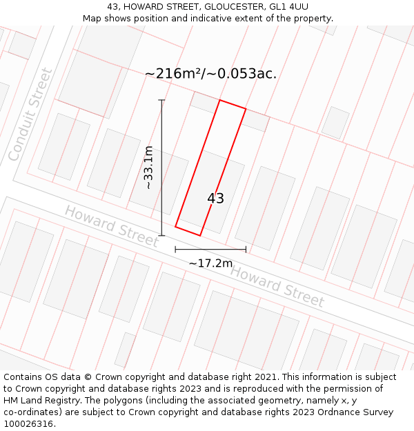 43, HOWARD STREET, GLOUCESTER, GL1 4UU: Plot and title map