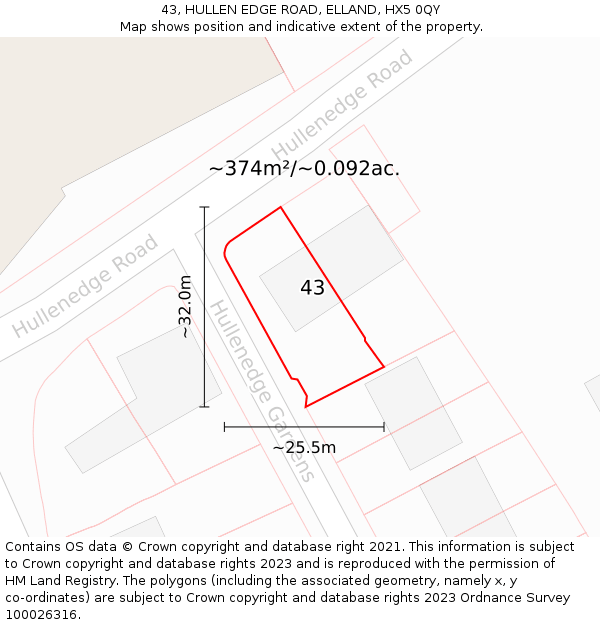 43, HULLEN EDGE ROAD, ELLAND, HX5 0QY: Plot and title map