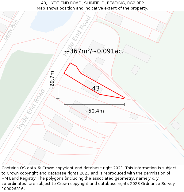 43, HYDE END ROAD, SHINFIELD, READING, RG2 9EP: Plot and title map