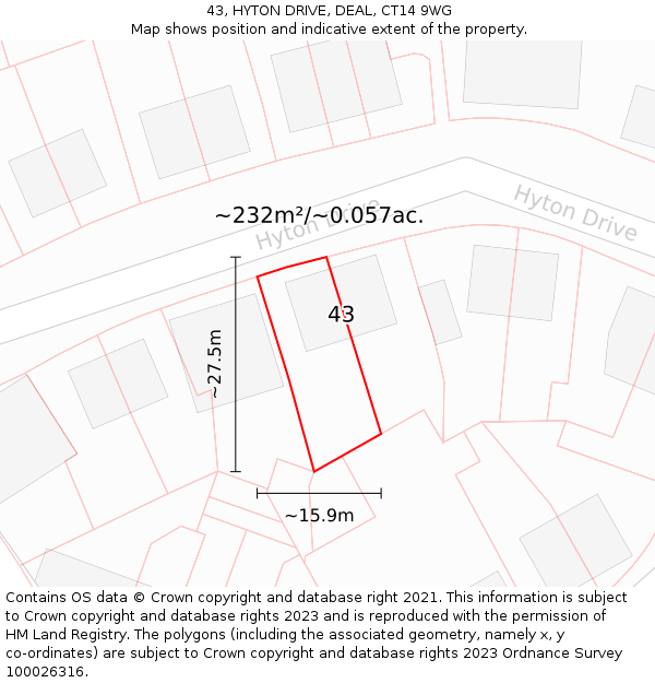 43, HYTON DRIVE, DEAL, CT14 9WG: Plot and title map