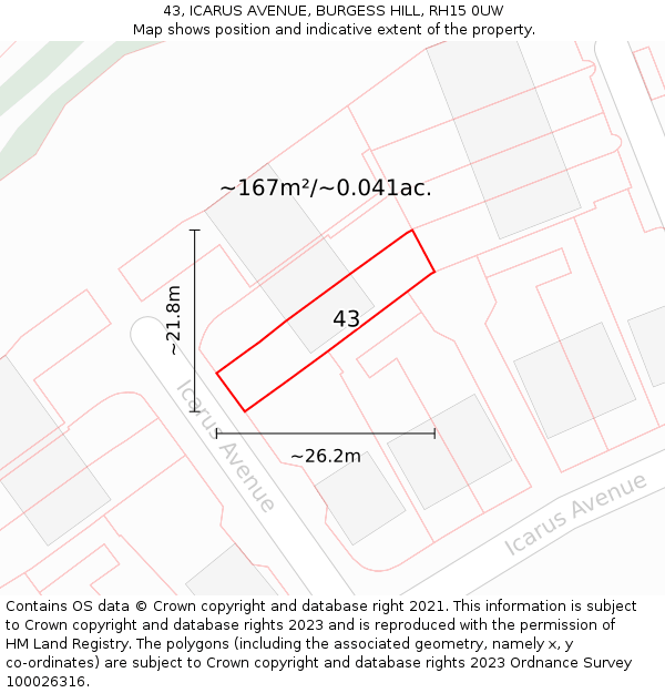 43, ICARUS AVENUE, BURGESS HILL, RH15 0UW: Plot and title map