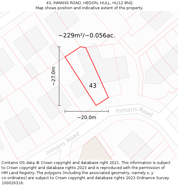 43, INMANS ROAD, HEDON, HULL, HU12 8NQ: Plot and title map