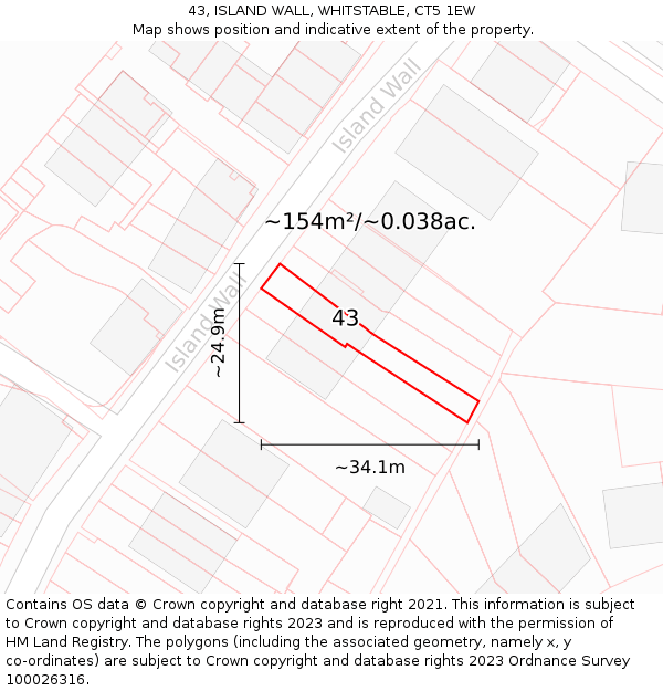 43, ISLAND WALL, WHITSTABLE, CT5 1EW: Plot and title map