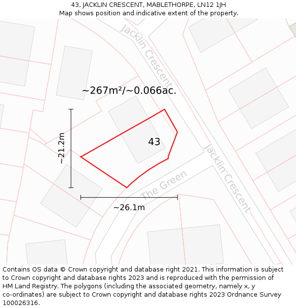 43, JACKLIN CRESCENT, MABLETHORPE, LN12 1JH: Plot and title map