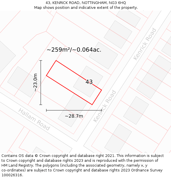 43, KENRICK ROAD, NOTTINGHAM, NG3 6HQ: Plot and title map