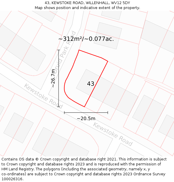 43, KEWSTOKE ROAD, WILLENHALL, WV12 5DY: Plot and title map