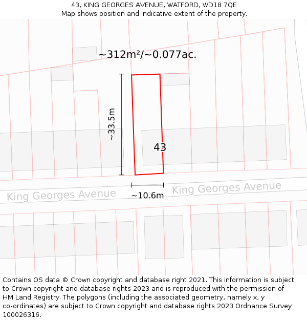 43, KING GEORGES AVENUE, WATFORD, WD18 7QE: Plot and title map