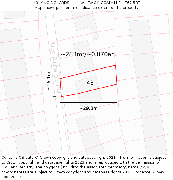 43, KING RICHARDS HILL, WHITWICK, COALVILLE, LE67 5BT: Plot and title map