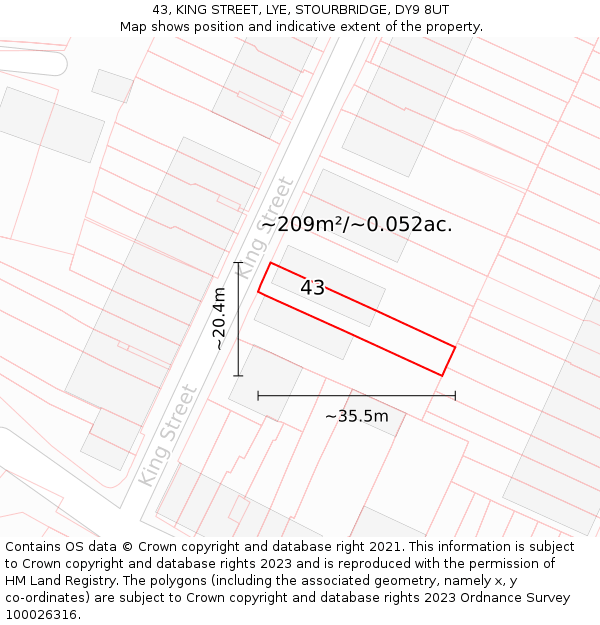 43, KING STREET, LYE, STOURBRIDGE, DY9 8UT: Plot and title map