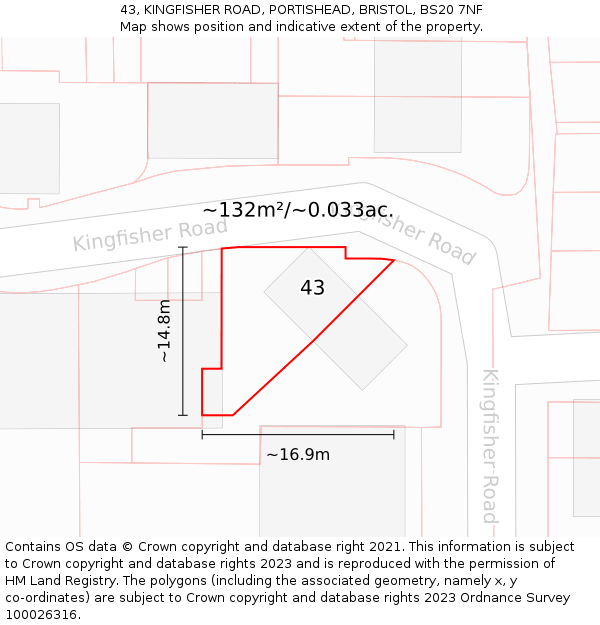 43, KINGFISHER ROAD, PORTISHEAD, BRISTOL, BS20 7NF: Plot and title map