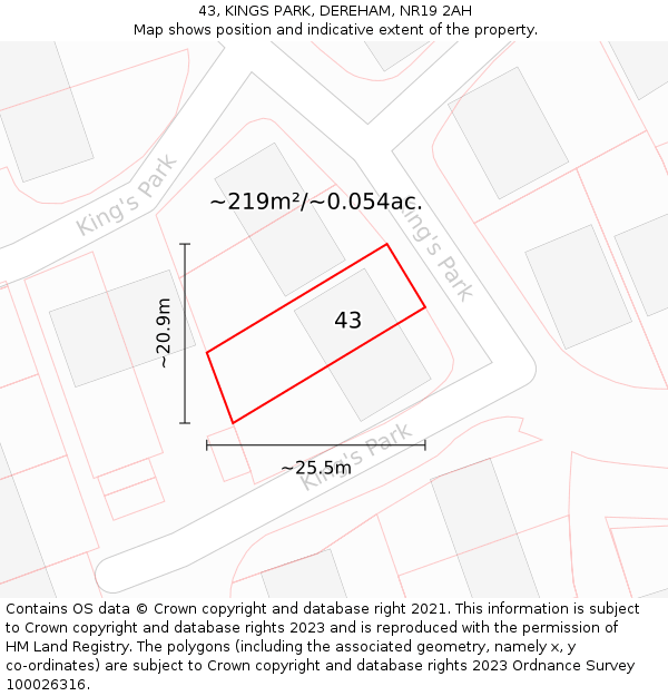 43, KINGS PARK, DEREHAM, NR19 2AH: Plot and title map