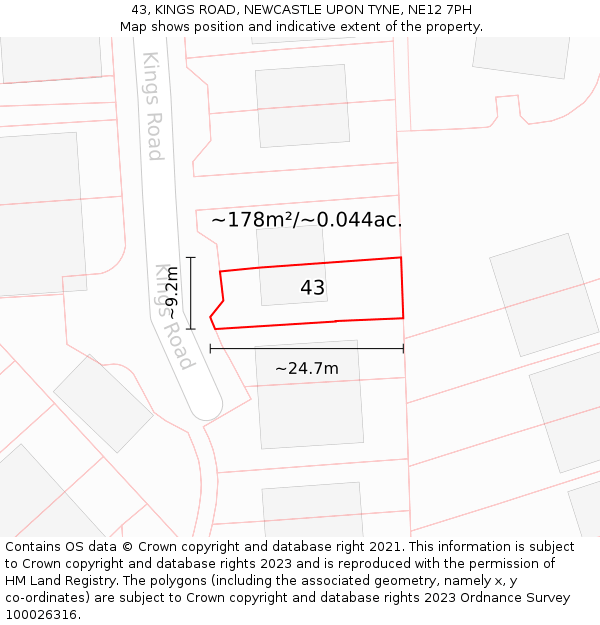 43, KINGS ROAD, NEWCASTLE UPON TYNE, NE12 7PH: Plot and title map