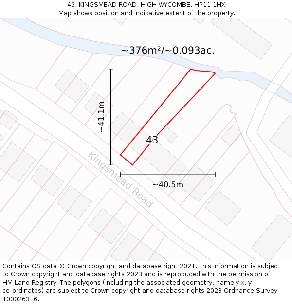 43, KINGSMEAD ROAD, HIGH WYCOMBE, HP11 1HX: Plot and title map