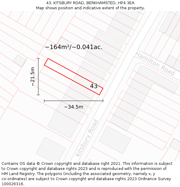 43, KITSBURY ROAD, BERKHAMSTED, HP4 3EA: Plot and title map