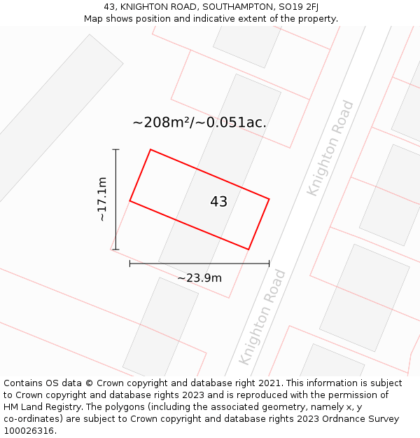 43, KNIGHTON ROAD, SOUTHAMPTON, SO19 2FJ: Plot and title map