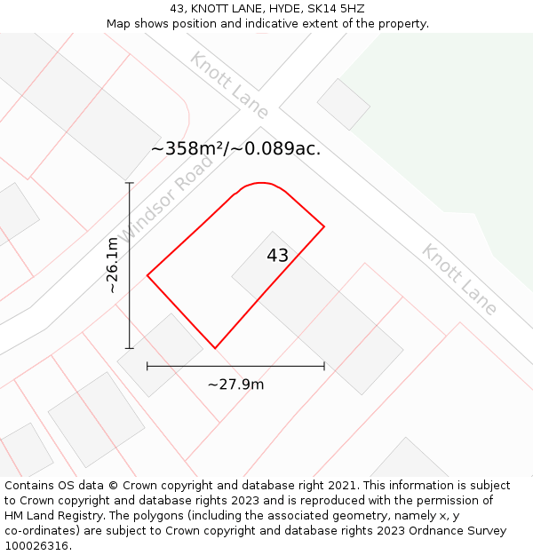 43, KNOTT LANE, HYDE, SK14 5HZ: Plot and title map