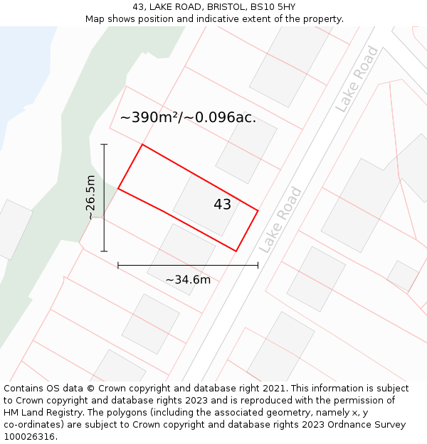 43, LAKE ROAD, BRISTOL, BS10 5HY: Plot and title map