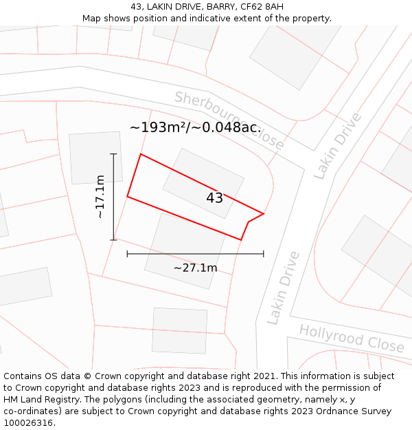 43, LAKIN DRIVE, BARRY, CF62 8AH: Plot and title map