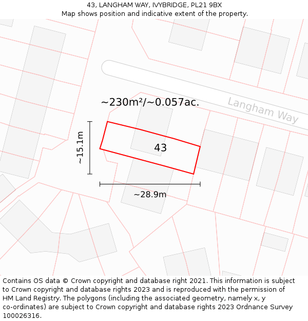 43, LANGHAM WAY, IVYBRIDGE, PL21 9BX: Plot and title map