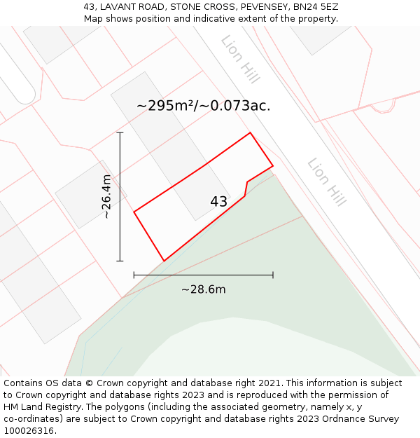 43, LAVANT ROAD, STONE CROSS, PEVENSEY, BN24 5EZ: Plot and title map