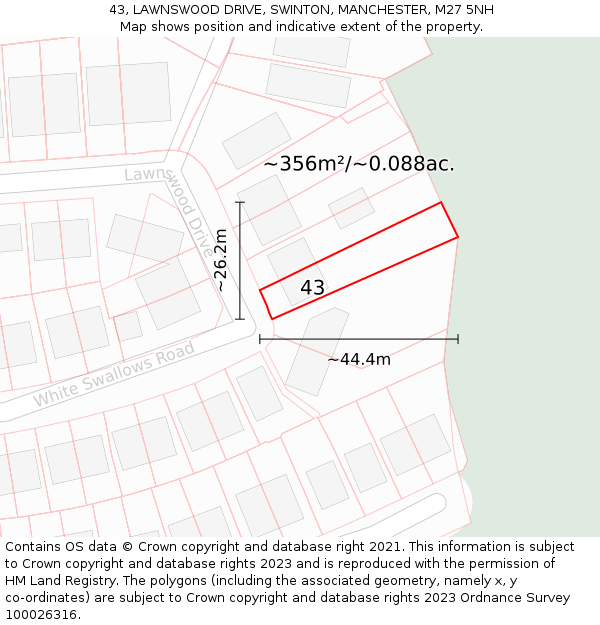 43, LAWNSWOOD DRIVE, SWINTON, MANCHESTER, M27 5NH: Plot and title map