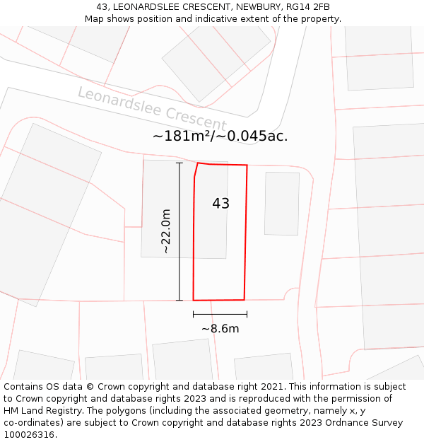 43, LEONARDSLEE CRESCENT, NEWBURY, RG14 2FB: Plot and title map