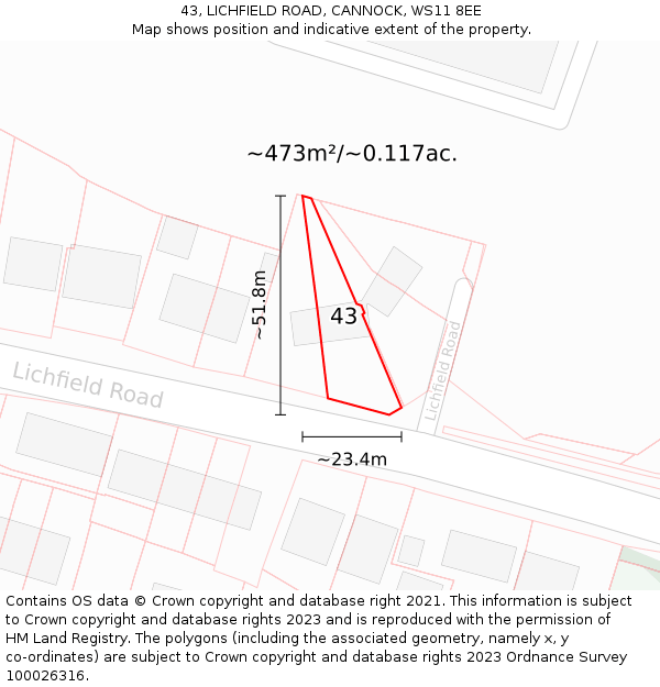 43, LICHFIELD ROAD, CANNOCK, WS11 8EE: Plot and title map