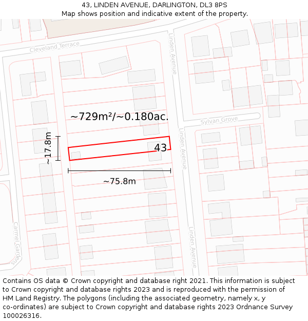 43, LINDEN AVENUE, DARLINGTON, DL3 8PS: Plot and title map