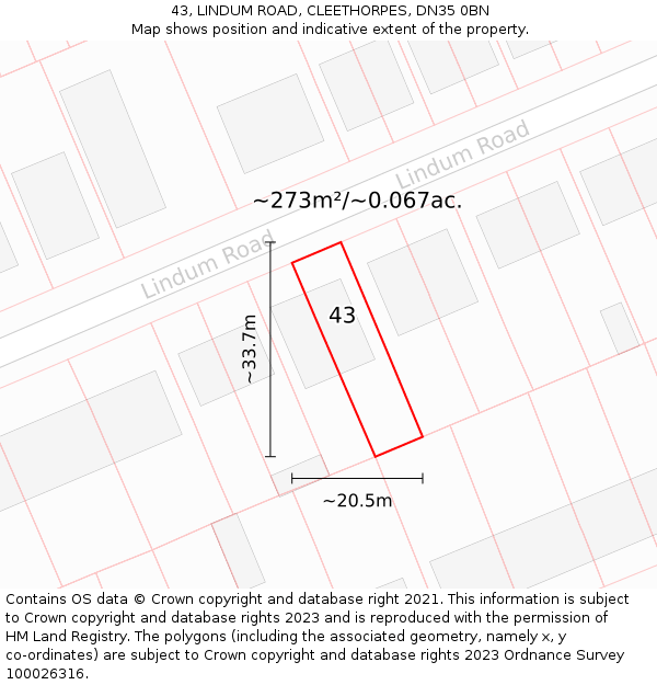 43, LINDUM ROAD, CLEETHORPES, DN35 0BN: Plot and title map