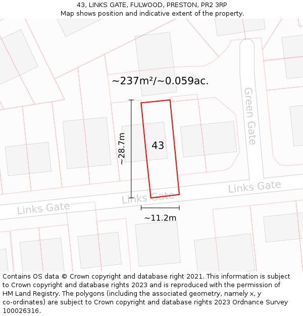 43, LINKS GATE, FULWOOD, PRESTON, PR2 3RP: Plot and title map