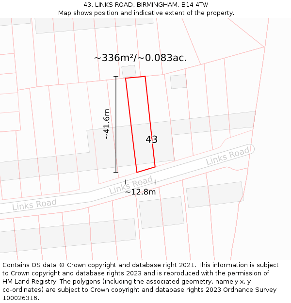 43, LINKS ROAD, BIRMINGHAM, B14 4TW: Plot and title map