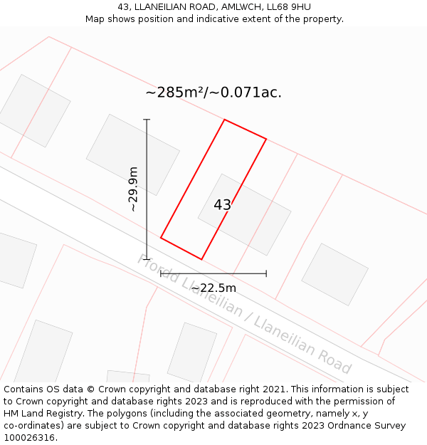 43, LLANEILIAN ROAD, AMLWCH, LL68 9HU: Plot and title map