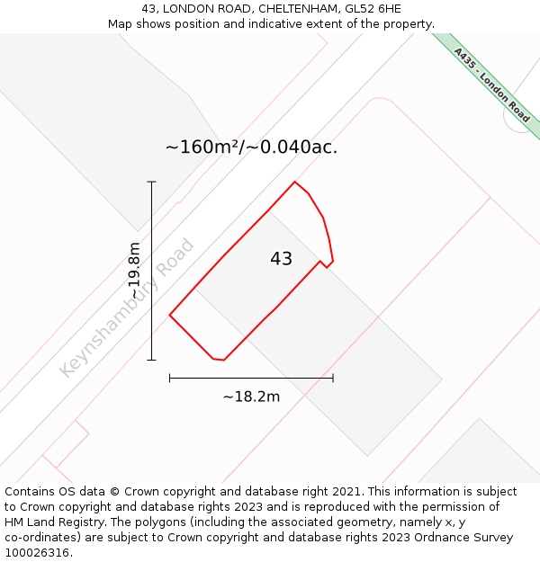 43, LONDON ROAD, CHELTENHAM, GL52 6HE: Plot and title map