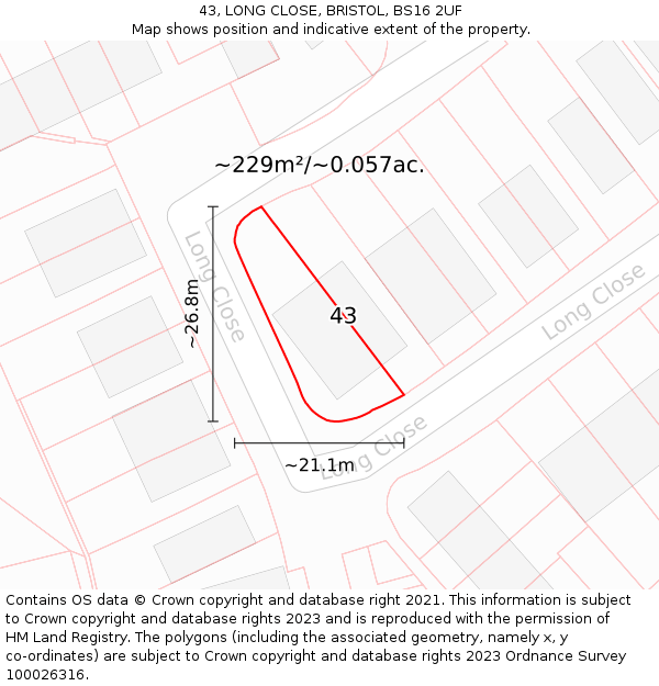 43, LONG CLOSE, BRISTOL, BS16 2UF: Plot and title map