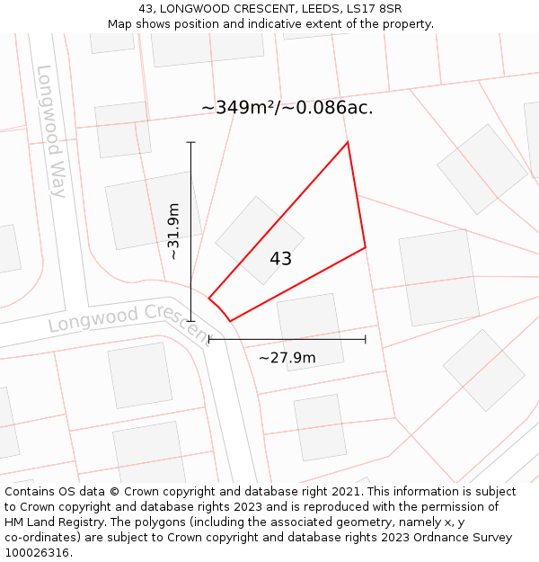 43, LONGWOOD CRESCENT, LEEDS, LS17 8SR: Plot and title map