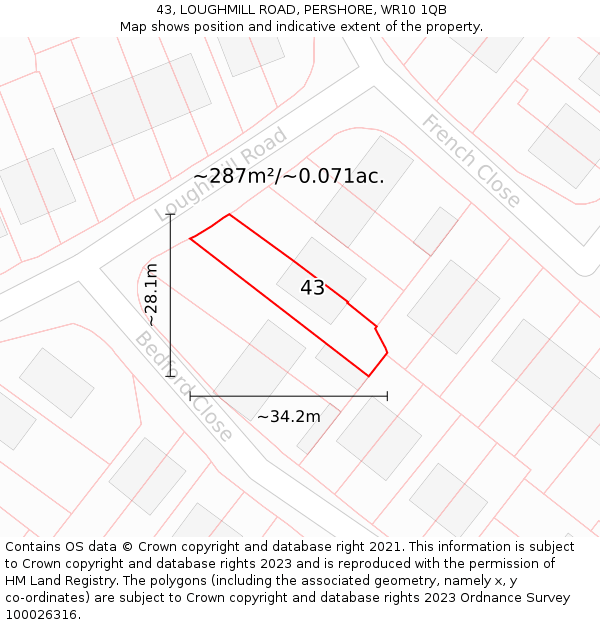 43, LOUGHMILL ROAD, PERSHORE, WR10 1QB: Plot and title map