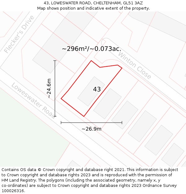 43, LOWESWATER ROAD, CHELTENHAM, GL51 3AZ: Plot and title map