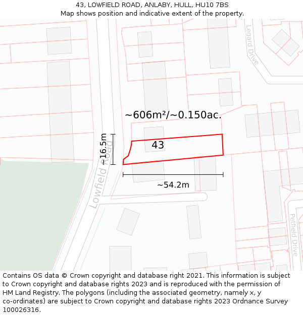 43, LOWFIELD ROAD, ANLABY, HULL, HU10 7BS: Plot and title map