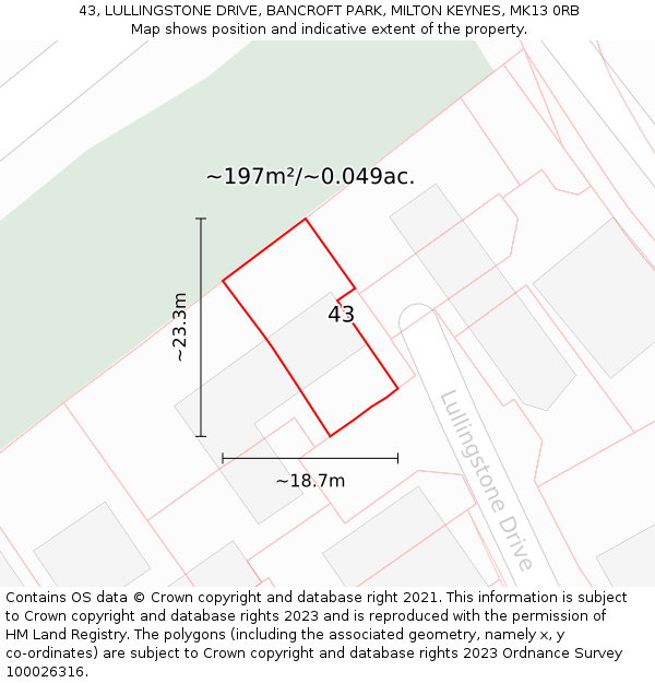 43, LULLINGSTONE DRIVE, BANCROFT PARK, MILTON KEYNES, MK13 0RB: Plot and title map