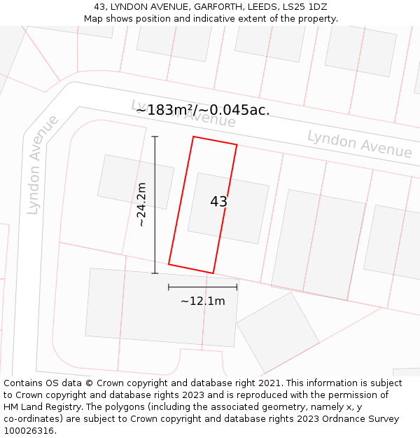 43, LYNDON AVENUE, GARFORTH, LEEDS, LS25 1DZ: Plot and title map