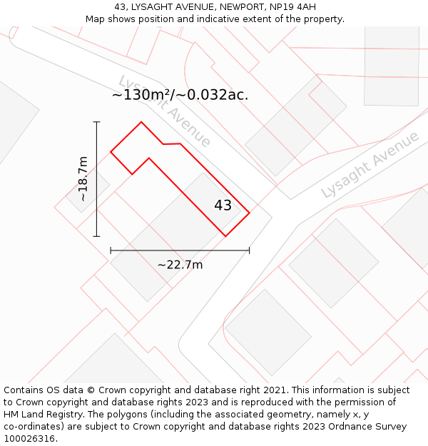 43, LYSAGHT AVENUE, NEWPORT, NP19 4AH: Plot and title map