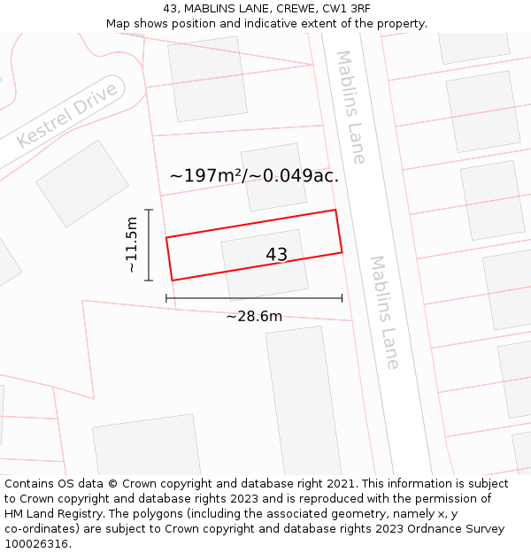 43, MABLINS LANE, CREWE, CW1 3RF: Plot and title map