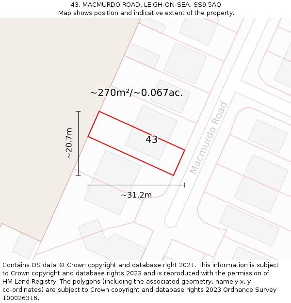 43, MACMURDO ROAD, LEIGH-ON-SEA, SS9 5AQ: Plot and title map