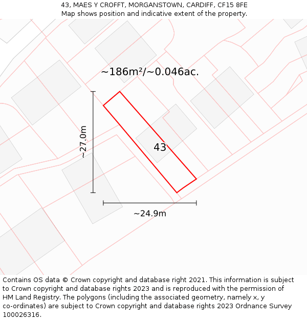 43, MAES Y CROFFT, MORGANSTOWN, CARDIFF, CF15 8FE: Plot and title map