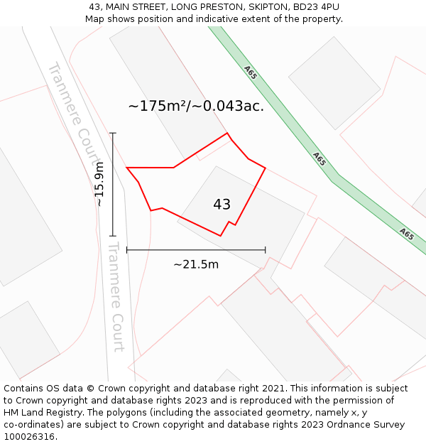 43, MAIN STREET, LONG PRESTON, SKIPTON, BD23 4PU: Plot and title map