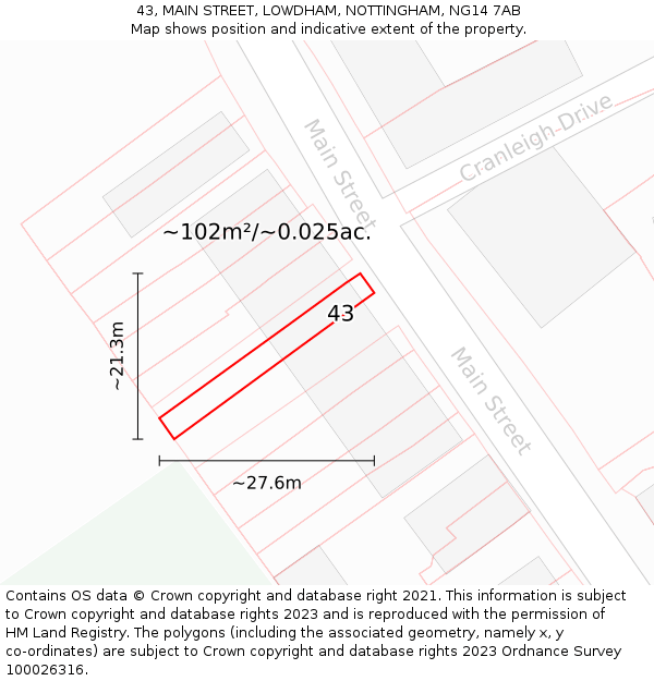 43, MAIN STREET, LOWDHAM, NOTTINGHAM, NG14 7AB: Plot and title map