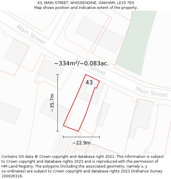 43, MAIN STREET, WHISSENDINE, OAKHAM, LE15 7ES: Plot and title map