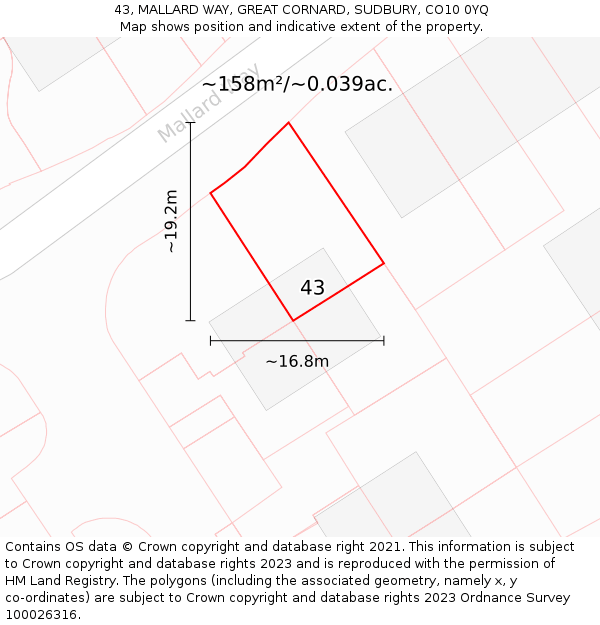 43, MALLARD WAY, GREAT CORNARD, SUDBURY, CO10 0YQ: Plot and title map