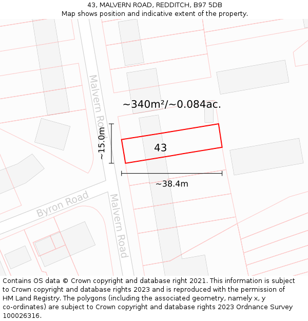 43, MALVERN ROAD, REDDITCH, B97 5DB: Plot and title map