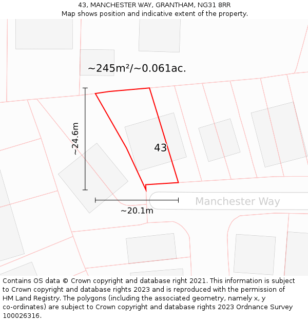 43, MANCHESTER WAY, GRANTHAM, NG31 8RR: Plot and title map